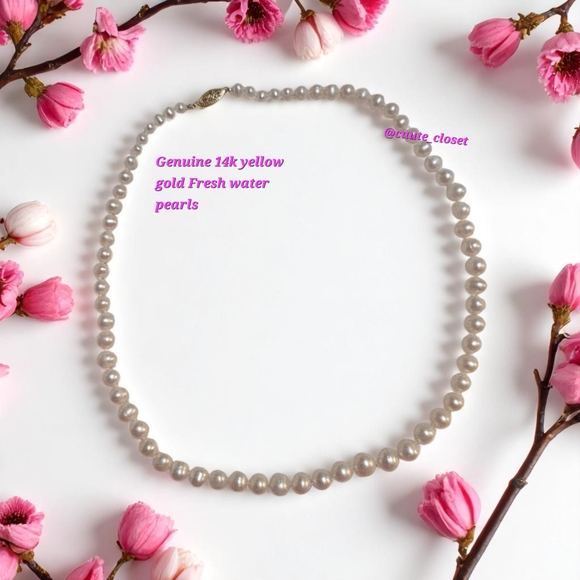 Jewelry - Elegant Fresh Water Pearl Chocker Necklace with 14k Yellow Gold Clasp